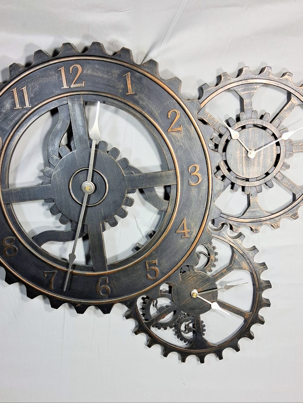 3 Dial AA Battery Operated Vintage Like New Bronze Finish "Steampunk" Wall Clock